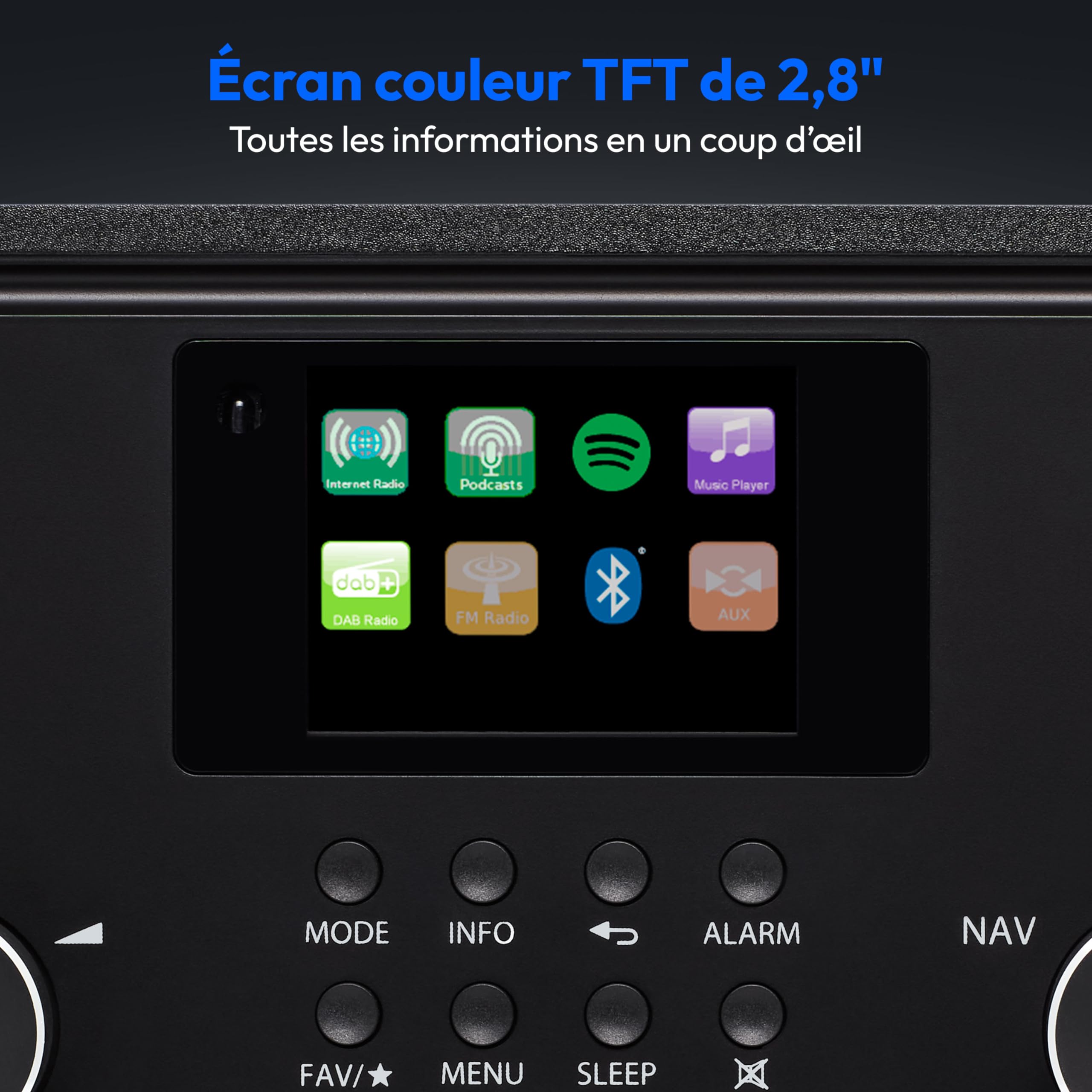 MEDION Radio Internet P85027 (Dab Plus, Radio FM, Spotify Connect, WLAN, Bluetooth, Streaming, égaliseur, écran Couleur, USB, AUX, réveil, Fonction Snooze, minuterie d'arrêt) Noir