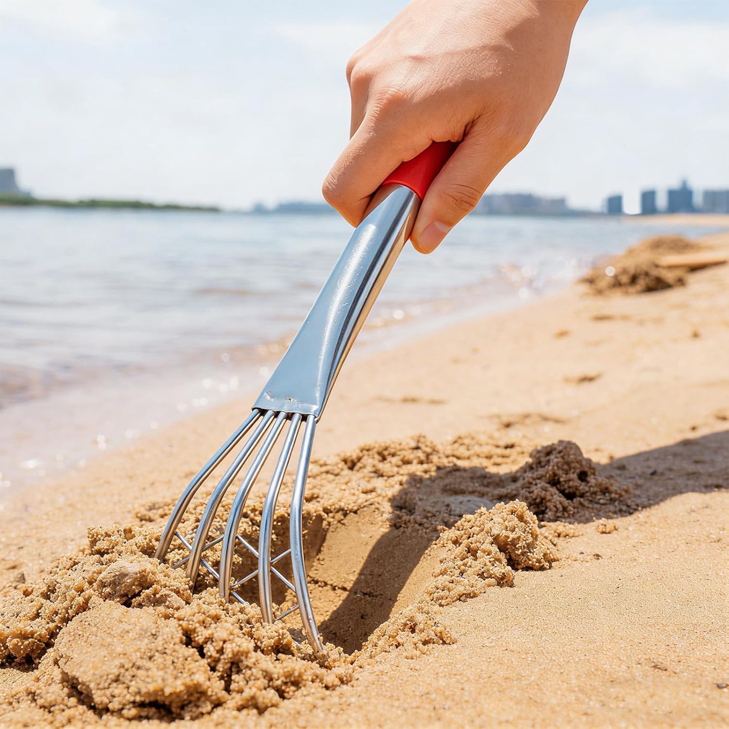 Ipetboom 2pcs Clam Rake with Handle Stainless Steel Metal Claw Rake for Shellfish and Oysters Ergonomic Plastic Handle Beach Shell Digging Tool for Seafood Harvesting