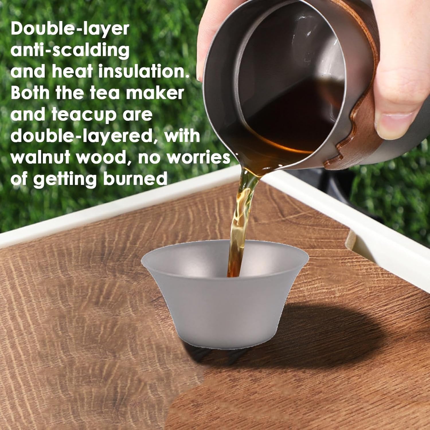 チタン製カンフーティーセット, キャンプ用 ティーポット キット, 二重構造ティーポット, ハイカー キャンパー ピクニック 車中泊