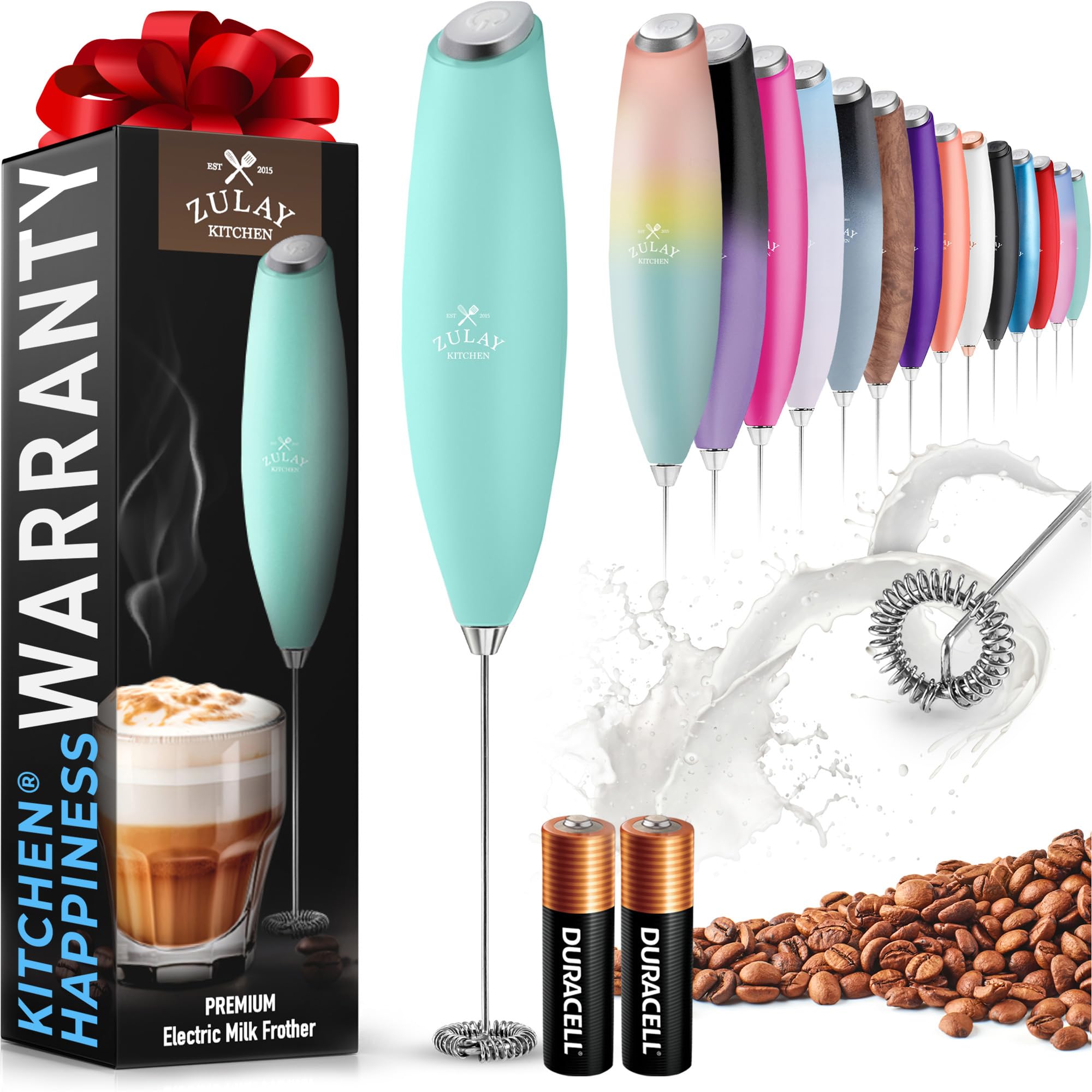 Zulay Powerful Milk Frother for Coffee with Upgraded Titanium Motor - Handheld Electric Whisk, Milk Foamer, Mini Mixer &amp; Coffee Blender for Frappe, Latte, Matcha, No Stand - Mint
