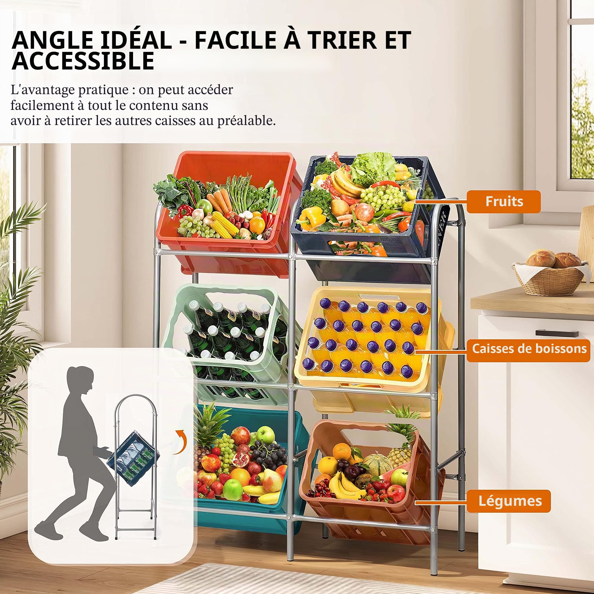 Ribelli Étagère à Boissons Rangement Caisses de Boisson Étagère pour 6 Caisses à Bouteilles ou Bac Eurobox