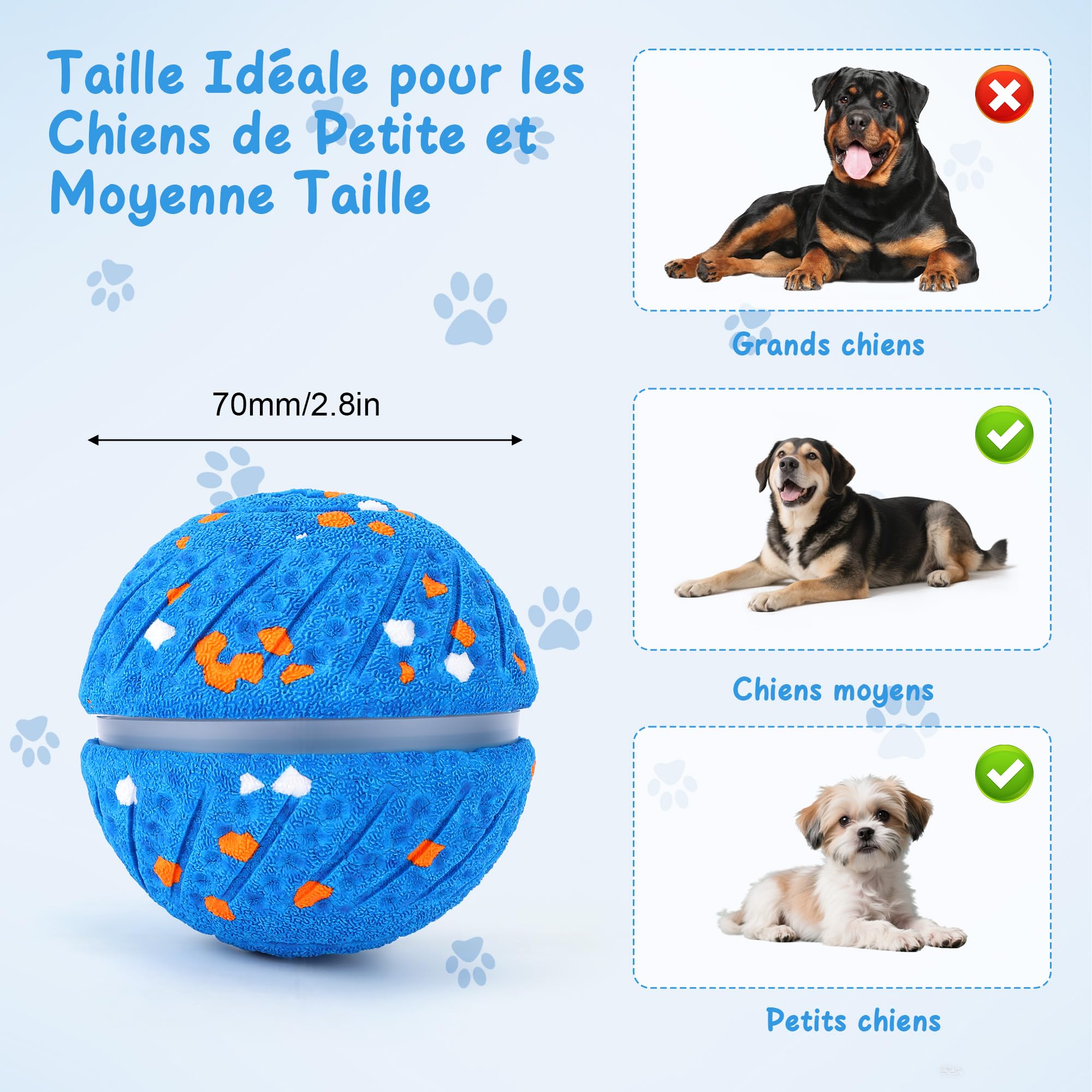 Balle Chien Interactif Intelligente, Jouet Chien Indestructible, Matériau E-TPU avec Lumières, 3 Modes de Jeu, Étanche & Rechargeable Jouet Chiot Petits, Moyens Chiens