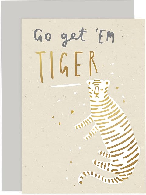 Old English Co. Go Get 'Em Tiger Card - Tiger Motivational Good Luck for Her and Him | Well Done, Exam, New Job, Adventure for Men and Women | Blank inside with envelope