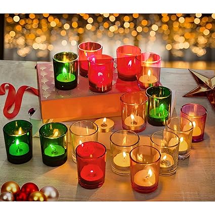 Pure Source India Pack of 16 Multicolour Glass Tealight Candle Holders for Home D cor, Diwali Decoration Items, Home Decorative Gift Items