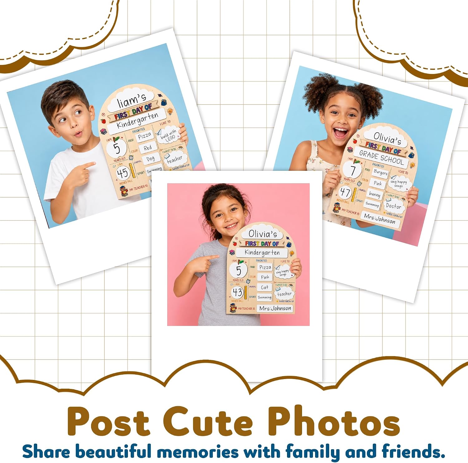First & Last Day of School Sign, Reusable Wooden Board for Kids, PreK