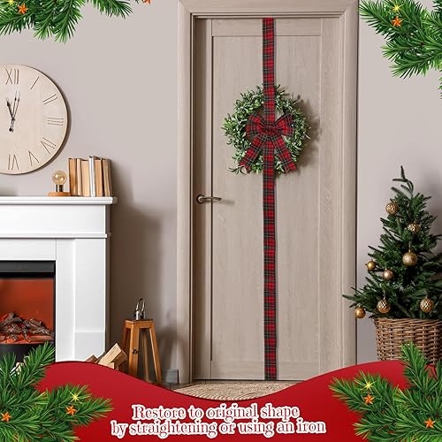 Miniatura 3 de Yinkin 16 lazos de cinta de Navidad para gabinete, 10 x 87 pulgadas, cintas y lazos a cuadros para puerta, decoración moderna de Navidad para