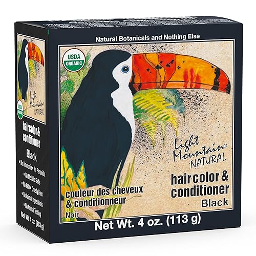 Light Mountain Henna Hair Color & Conditioner - Black Hair Dye for Men/Women, Organic Henna Leaf Powder and Botanicals, Chemical-Free, Negro -,Rojo