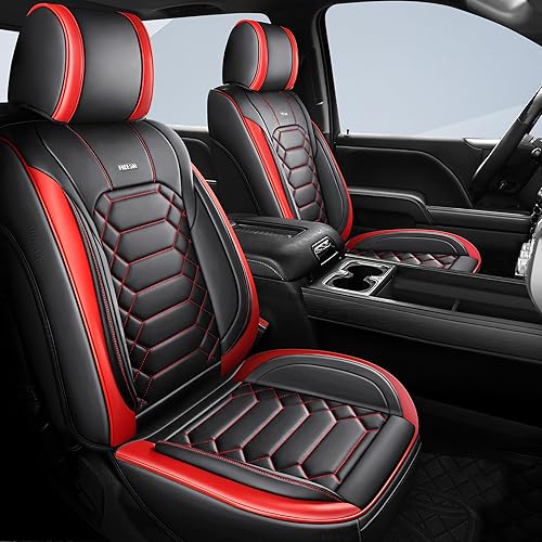 FREESOO Chevy Silverado - Juego completo de fundas de asiento de cuero, para Chevrolet Silverado GMC Sierra 1500 2500 3500 Crew Cab 2014-2018,