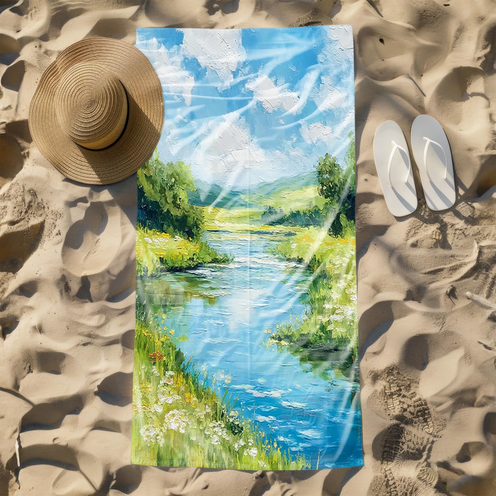 Tapis de Plage XXL Anti Sable Creek Bleu Serviette Piscine Adulte,Natte De Plage Pliable, Voyage Accessoires De Plage Camping,Serviette de Bain Personnalisée