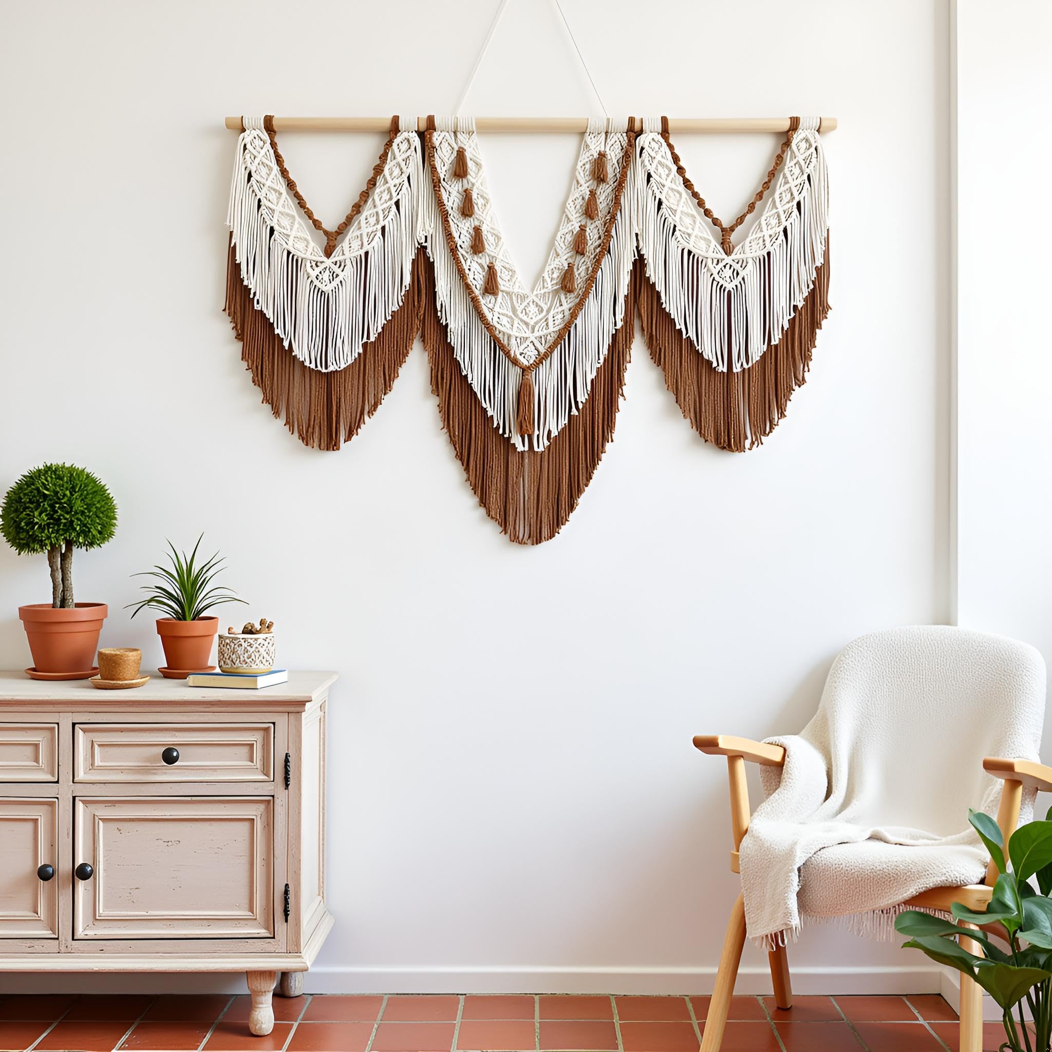 large macrame wall hanging - Boho Tapestry Macrame Wall Decor Art- Chic Bohemian Handmade Woven Tapestry Home Decoration for Bedroom Living Room Apartment Wedding Party - 43"x32" (Beige-Brown)
