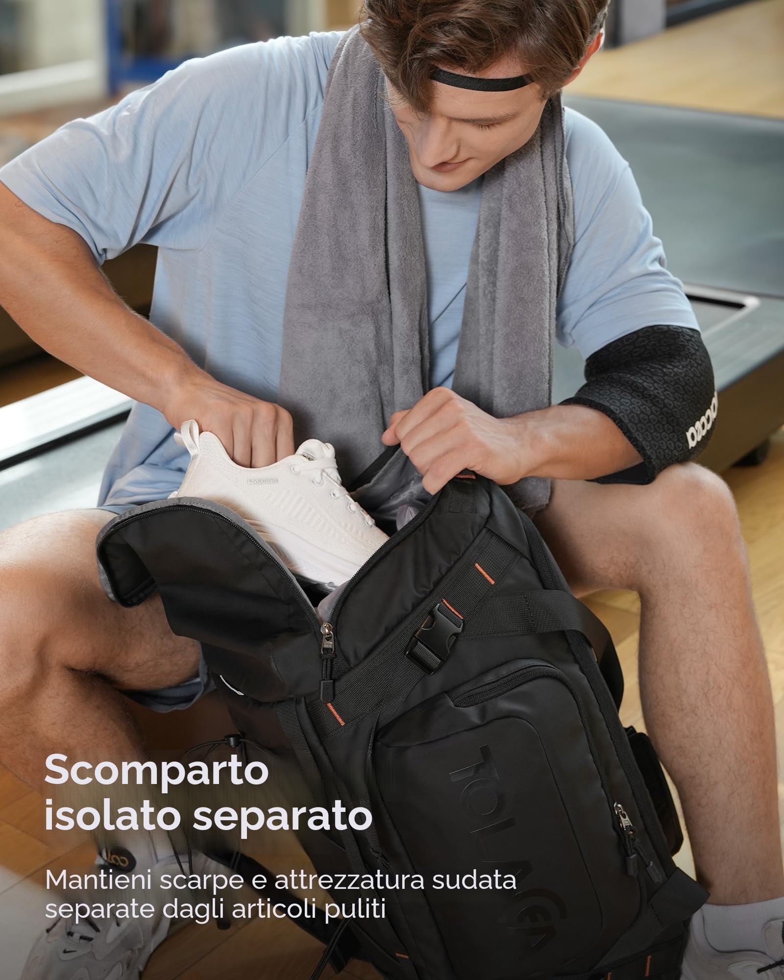 Tolaccea Borsone Palestra per Uomo e Donna 55L Grande – Zaino da Viaggio Convertibile con Scomparto Scarpe, Tasca Umida e Portatile 15,6" – Impermeabile per Sport e Viaggi (Nero)