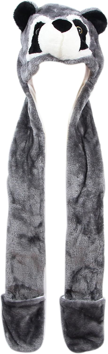 Plush Novelty Animal Hat 3 in 1 Beanie With Long Paw Scarf, Mitten Combo