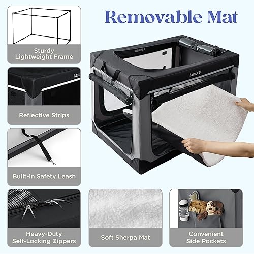 Miniatura 5 de Lesure - Jaula plegable y suave para perros, jaula de viaje para perros extragrandes en interiores y exteriores, jaula plegable de 4 puertas con