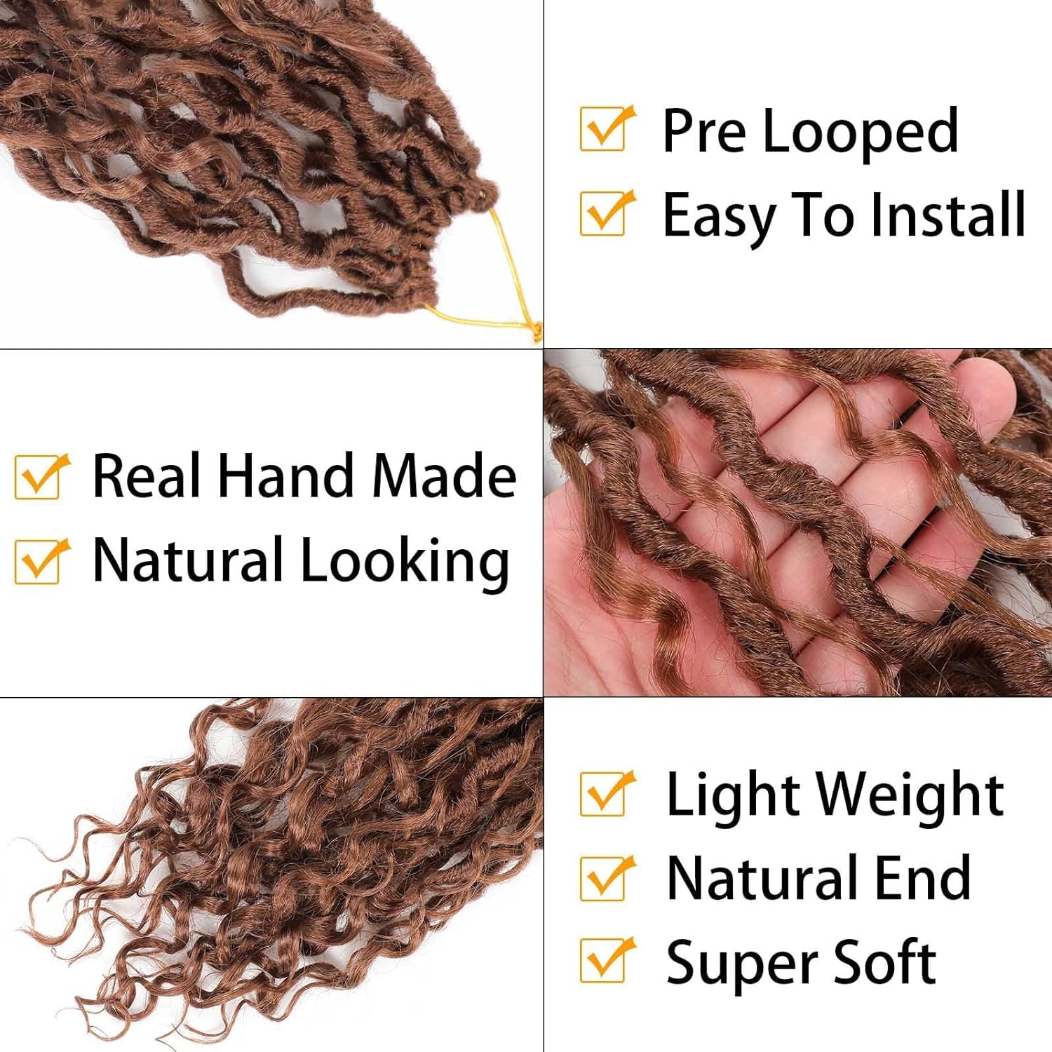 PORSMEER 18 Inch Goddess Locs Crochet Hair 6 Packs for Women Pre-looped River Curly Faux Locs Crochet Hair with Curly Ends Boho Locs Synthetic Hair Extensions (Auburn Brown) - Image 4