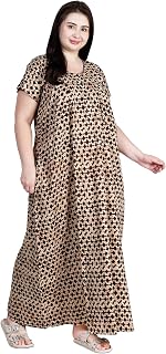 OSF Women's Printed Cotton Floral Maxi Round Neck Full Length Nightwear Night Gown Nighty (Pack of 1, NW0399) Price In India