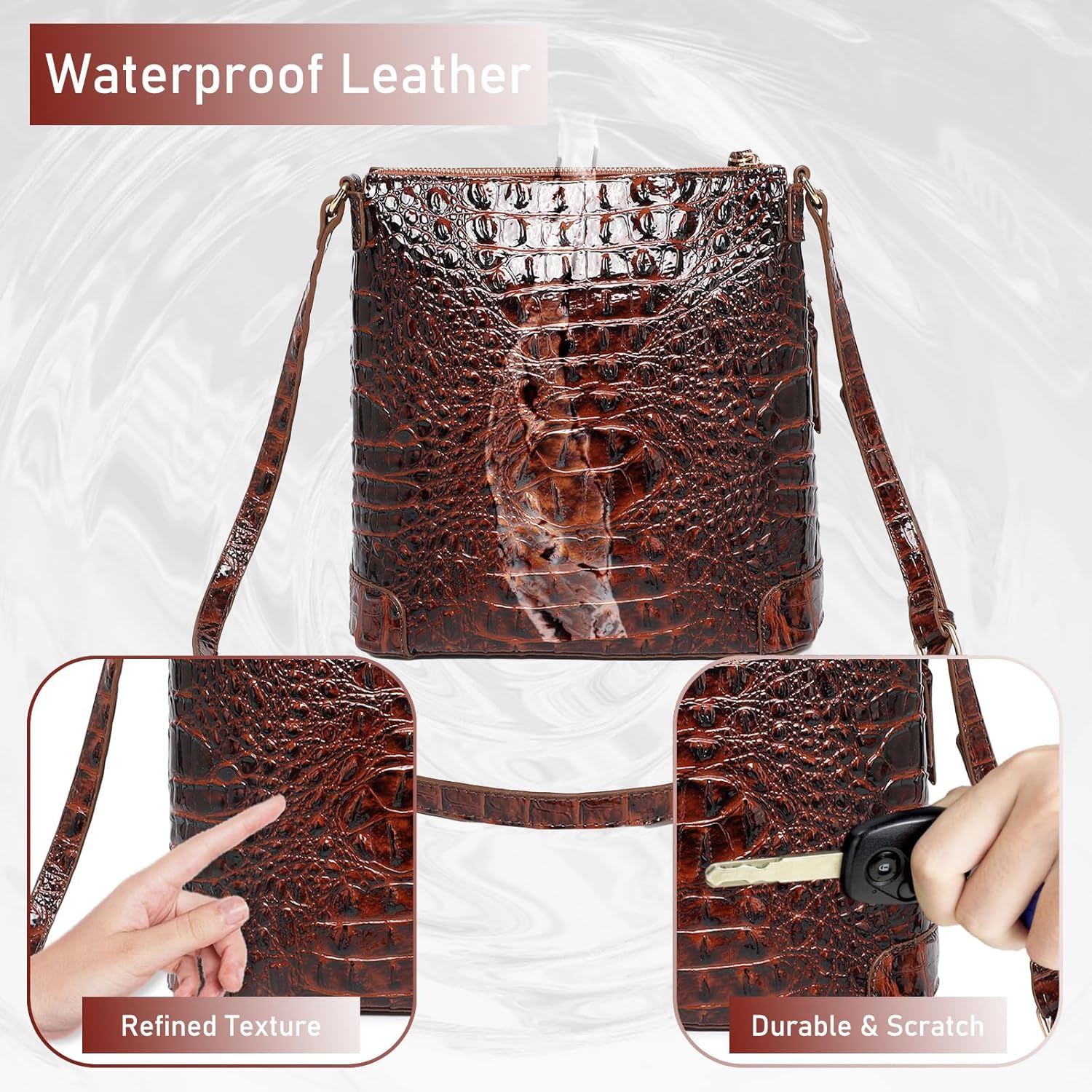 Women Crocodile Shoulder Flat Square Handbag Trendy Elegant Stylish bag Ladies Leather Crossbody Purse - Image 5