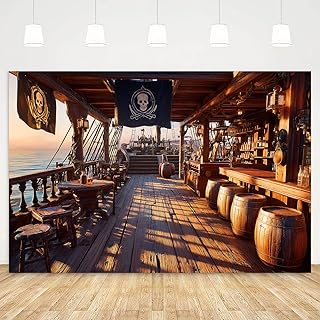 Vintage Pirate Ship Backdrop Pirate Cabin Old Wooden Ship Deck Photography Background Pirate Themed Kids Adult Birthday Party Decoration Banner Photo Booth Props 9x6ft