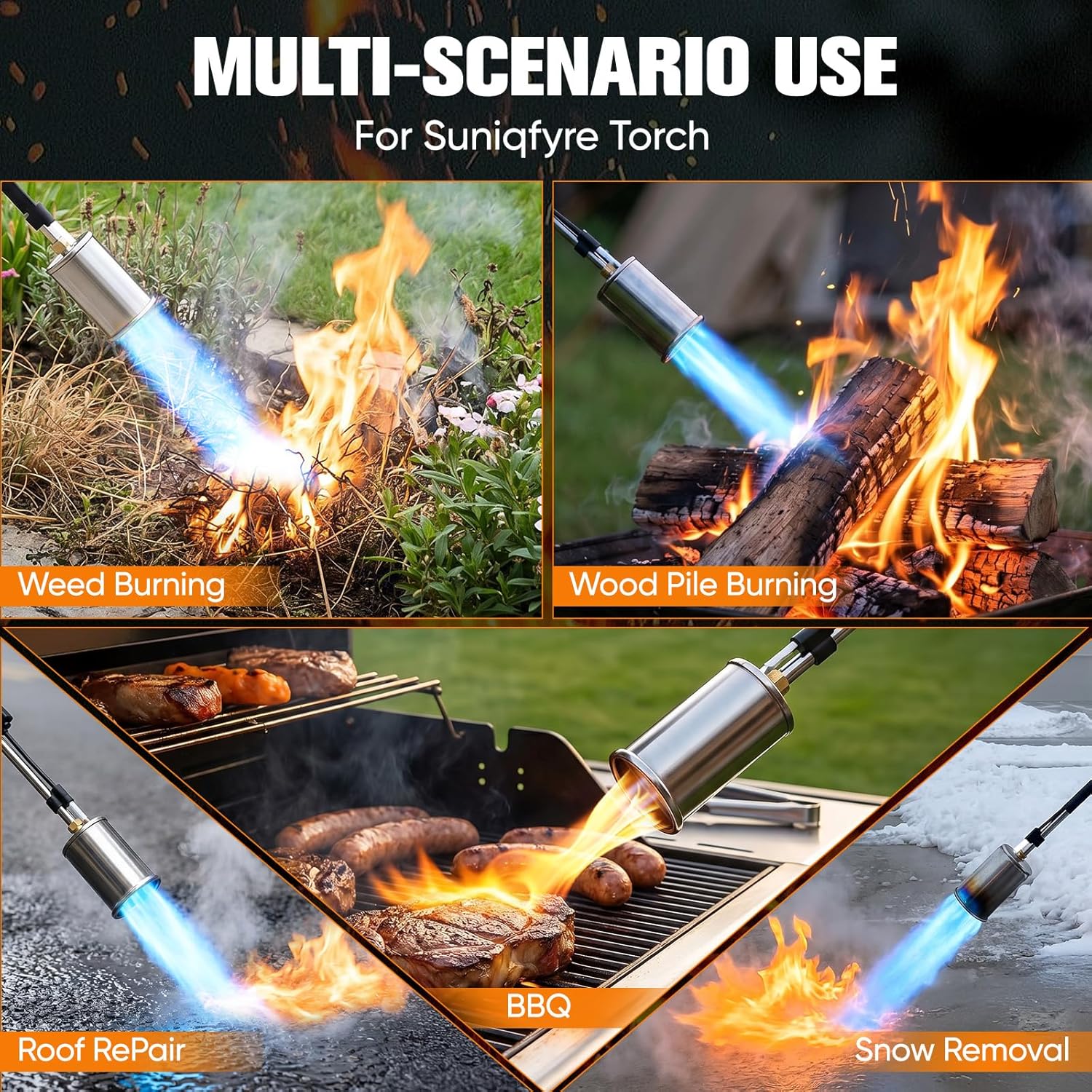 Propane Torch Weed Burner - Adjustable Flame Weed Burner with Detachable Handle & Piezo Trigger Self Igniting for Garden, Wood, Ice, Snow, Melting(Propane Tank Not Included)