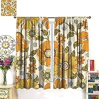 Vista 4 de Cortinas florales rústicas de los años 70, color amarillo vintage, hippie, de verano, con diseño de hojas florales, decoración de ventanas, cortinas