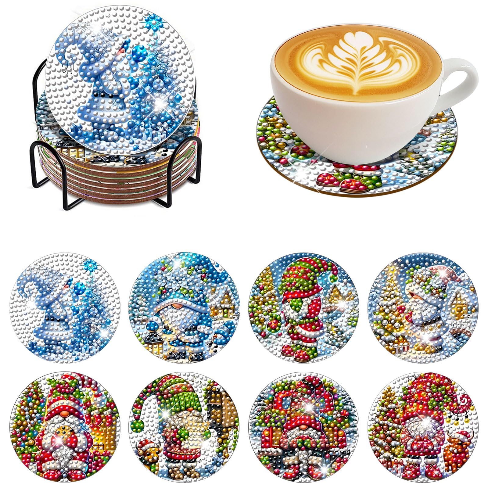 Plateau Diamond Painting AUAUY 6 PCS DIY Diamant Peinture Dessous De Verre, Mandala/Animal Acrylique Coaster Kit Avec Support, Diamond Painting Coasters Pour La Maison, Bureau Diamond Painting Accessoires