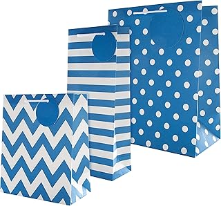 Hallmark Multi Occasion Gift Bag Bundle - 3 Essential Sized Bags in 3 Contemporary Blue Designs