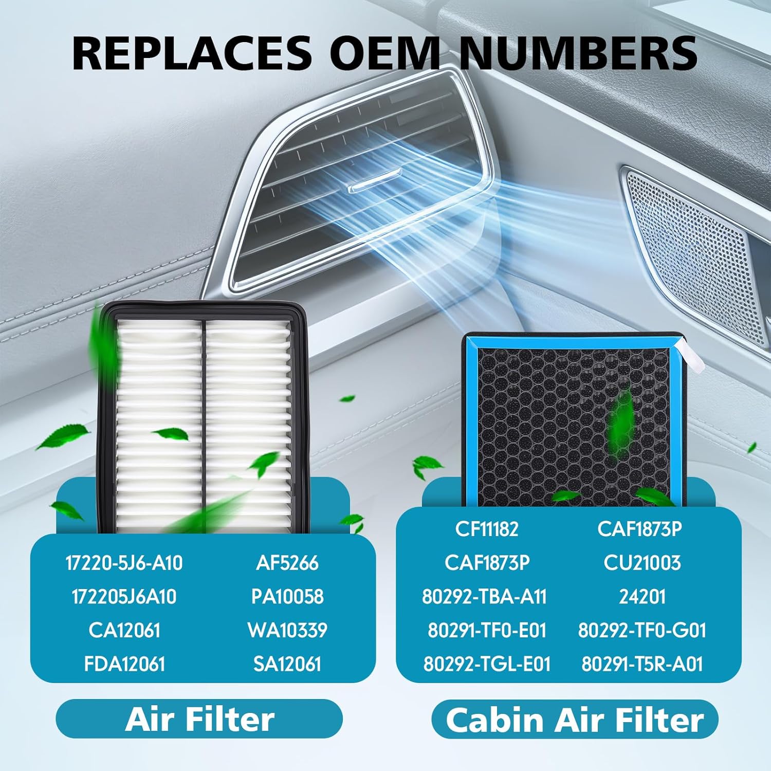 CA12061 CF11182 Engine Air Filter & Cabin Air Filter Set Compatible with Acura TLX 2021-2026 L4 2.0L, Honda Odyssey 2018-2026 V6 3.5L, Replaces 17220-5J6-A10 CAF1873P.