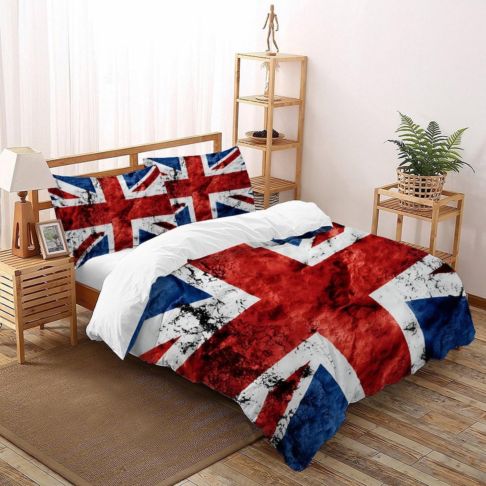 SHOVERKD 3D Printed Vintage Union Jack Duvet Cover Bedding Set 3 Pcs Luxury Microfiber with Pillowcases,Hidden Zipper for Teens And Adults Double（200x200cm） Room Decor