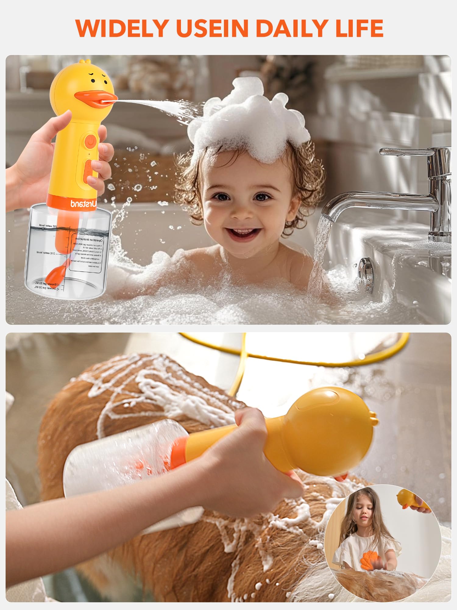 Dog Foaming Soap Dispenser, Automatic Electric Dog Shampoo Foamer Sprayer, Rechargeable Ducky Foaming Dog Shampoo Sprayer for Dog and Cat Bathing, Bathroom, Kitchen, Pet Cleaning - image 6