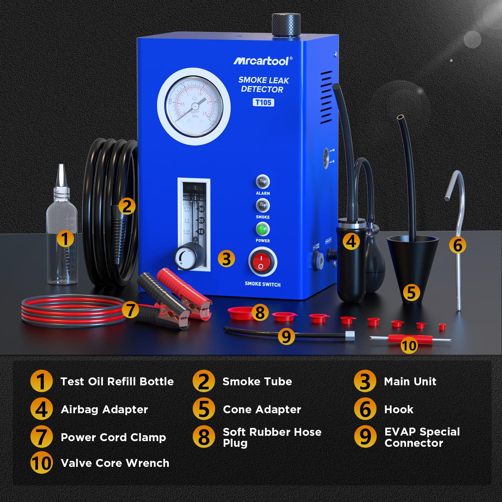 Rilevatori di perdite di Carburante per Auto 12V Pompa ad Aria incorporata rilevatore di perdite di Fumo con indicatore di Pressione e misuratore di Flusso di Fumo
