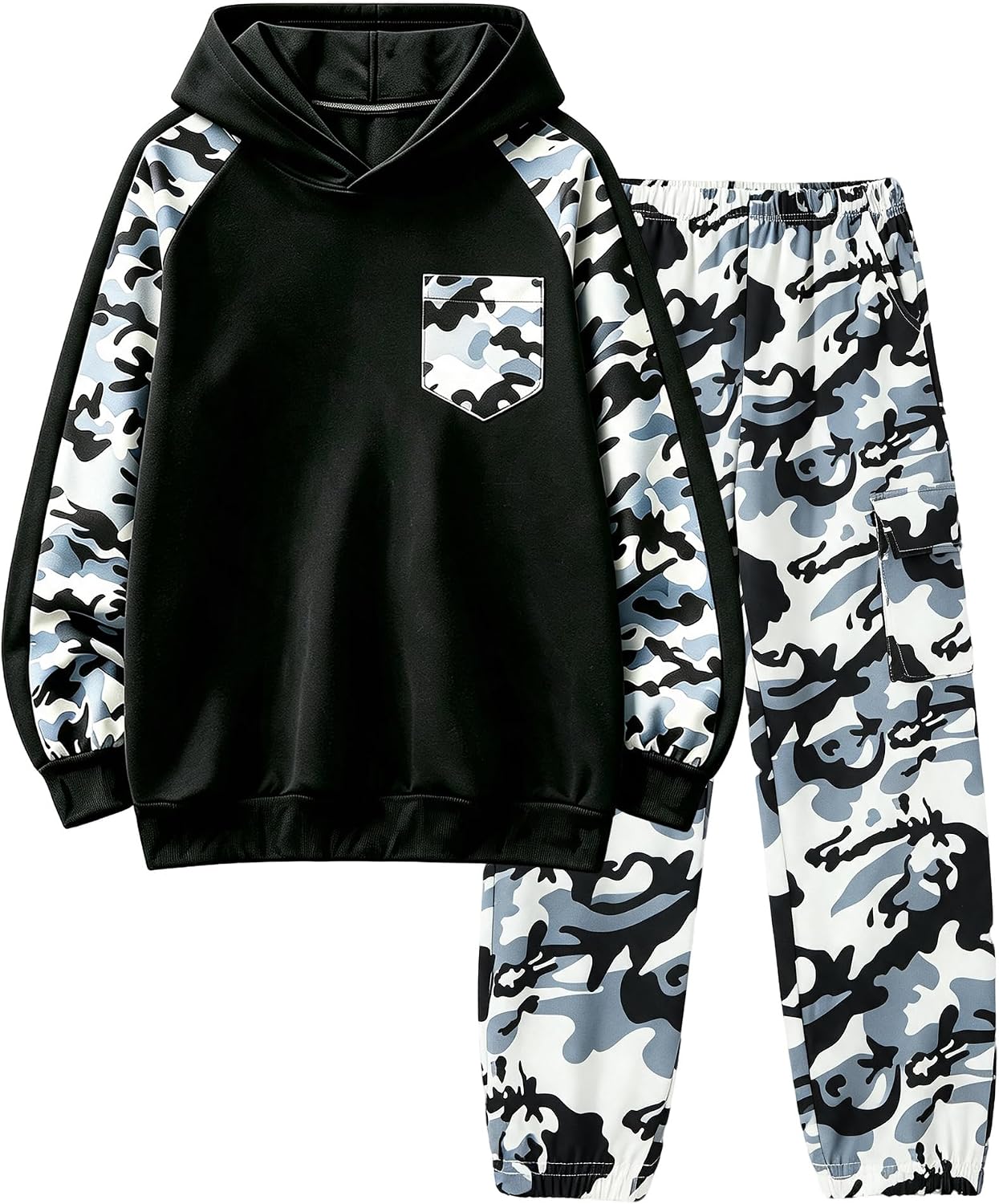 Boys Camo Hoodie Tracksuit Size 6-16 Kids 2 Piece Outfit Set