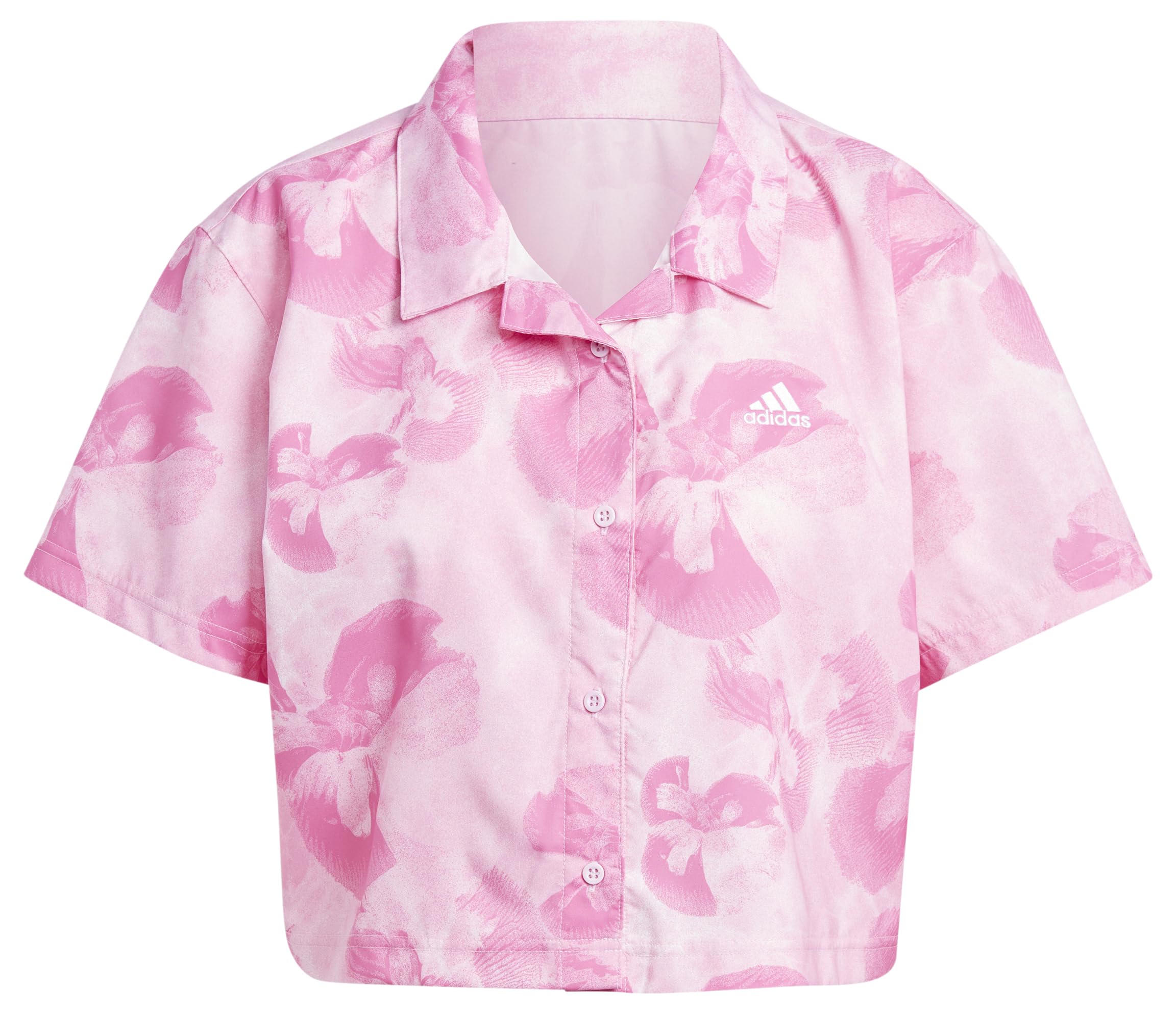 adidas Kobiety Floral Graphic Crop Woven Polo Shirt, off white/bliss pink, M
