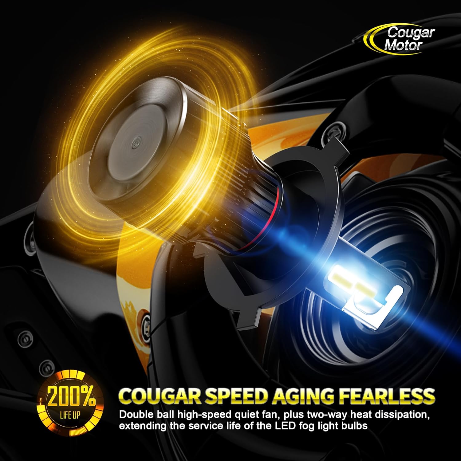 Cougar Motor H4 Bulb, 9003/H4 Fog Bulbs 6500K Cool White with Fan Quick Installation Off-Road Use or Fog Lights, Plug and Play, Fit For 1997-2015 Tacoma, 2014-2021 Tundra, Pack of 2