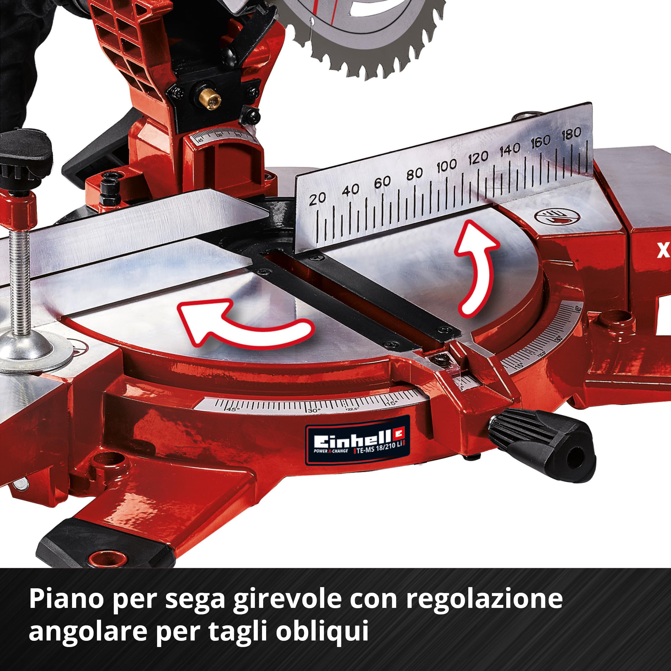 Einhell TE-MS 18/210 Li-Solo Troncatrice a batteria Power X-Change (giri al min. 3000, lama Ø210 x Ø30, inclinabile fino a 45 °, senza batteria e caricabatteria)