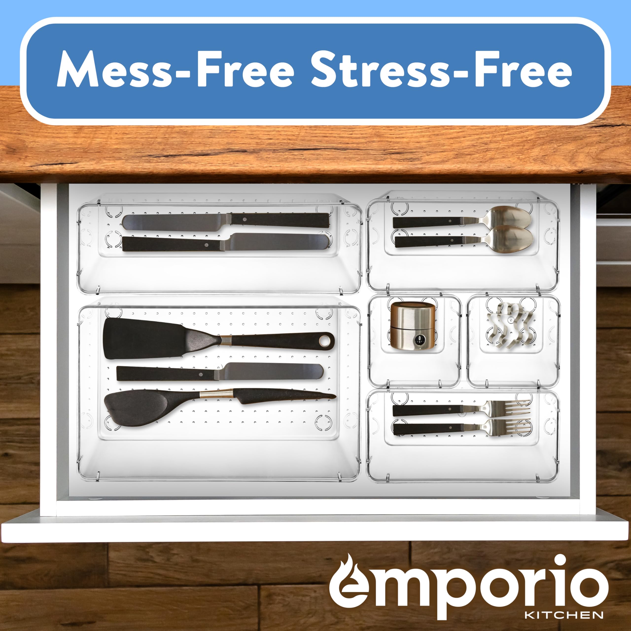 Emporio Kitchen Set organizer per cassetti: include 6 contenitori da 9 x 6, 10 contenitori da 9 x 3, 18 contenitori da 6 x 3, 30 contenitori da 3 x 3, vassoi impilabili per trucco, cucina e ufficio,