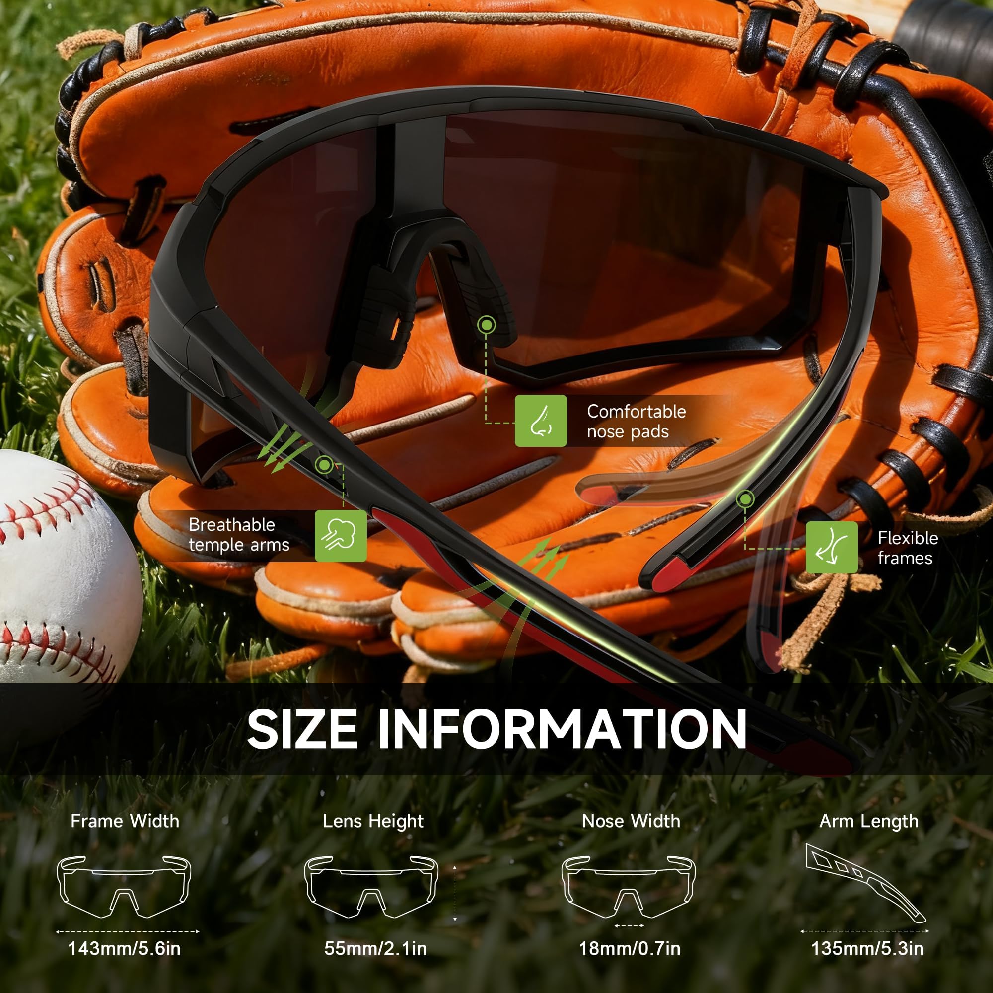 Foliful Polarized Sports Sunglasses Men Women for Running Baseball Cycling view 5