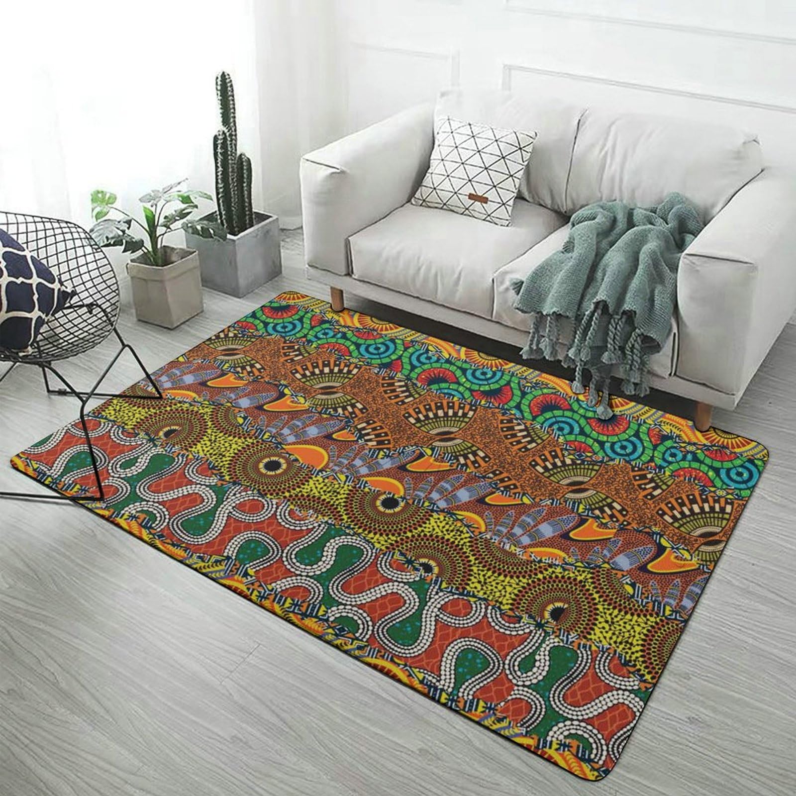 Tapis Africain Patchwork Motif Tapis de Sol Doux pour Salon Chambre (100 x 150 cm)