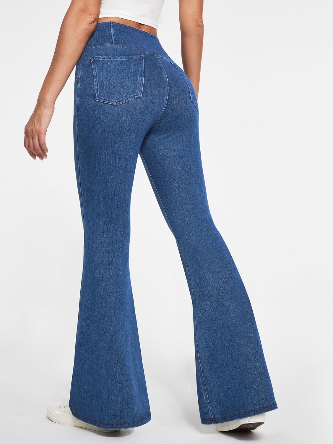 Ewedoos Flare Bell Bottom Jeans for Women Jeggings Tummy Control High Waisted Stretchy Crossover Pull On Jeans - Image 5