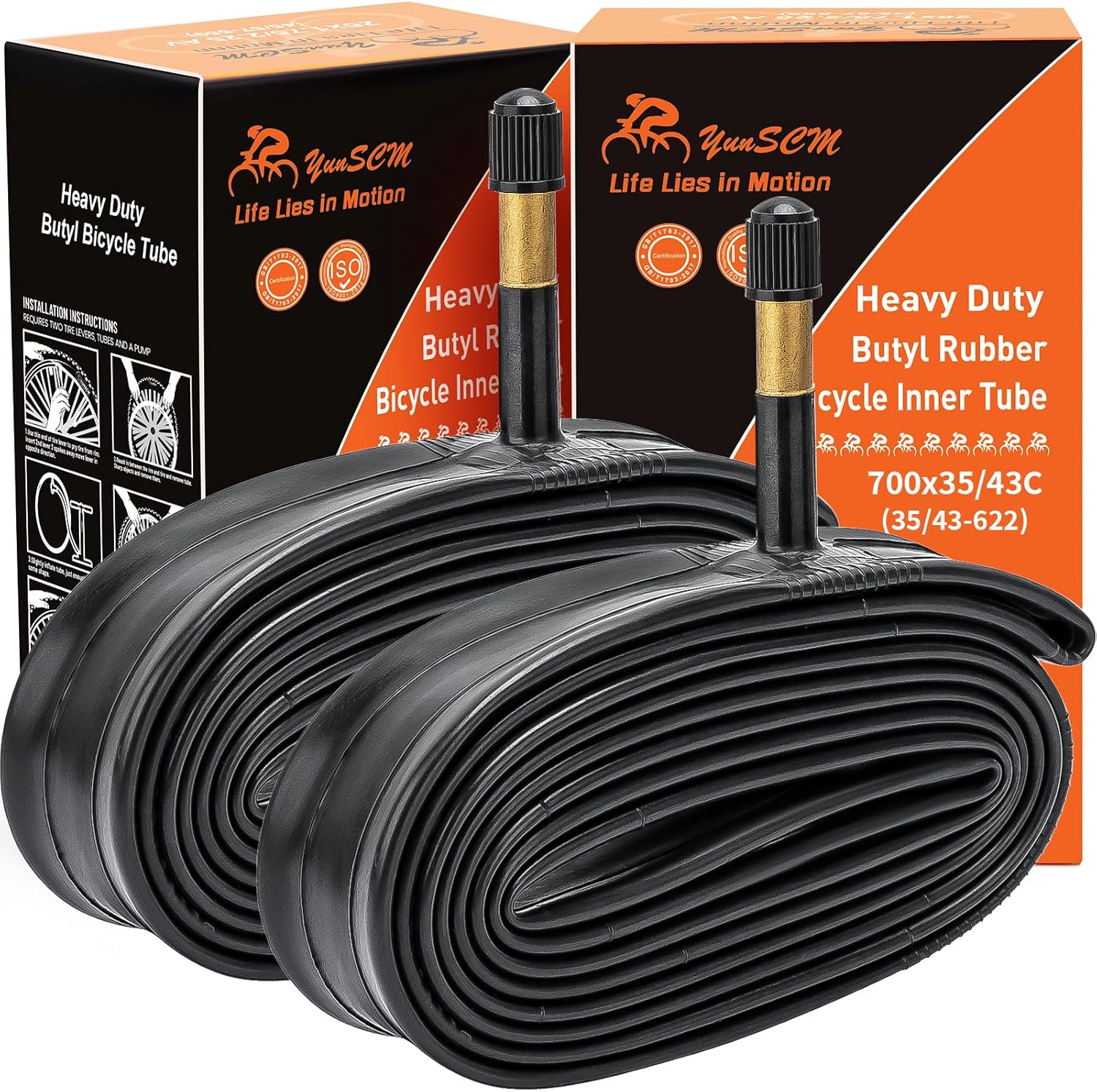 Product image of 700C Heavy Duty Bike Tubes 700x35C/38C/40C/43C AV48 Schrader Valve (35/43-622) 700C Bicycle Inner Tubes Compatible with 700x35C 700x36C 700x37C 700x38C 700x40C 700x42C 700x43C Bike Tire Tubes 2-PCS