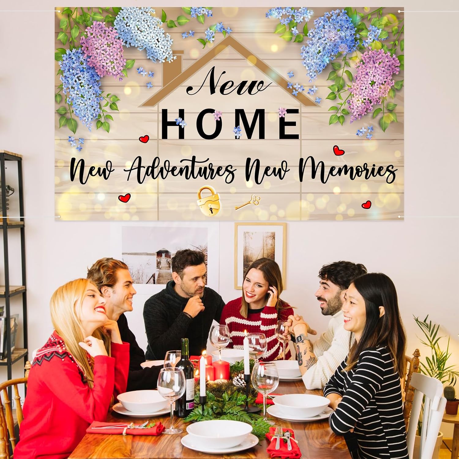 Labakita New Home Adventures Memories Backdrop Banner, Housewarming Party Decorations Banner, Resident Event 1st Home Party Outdoor Indoor Decor Background image 3