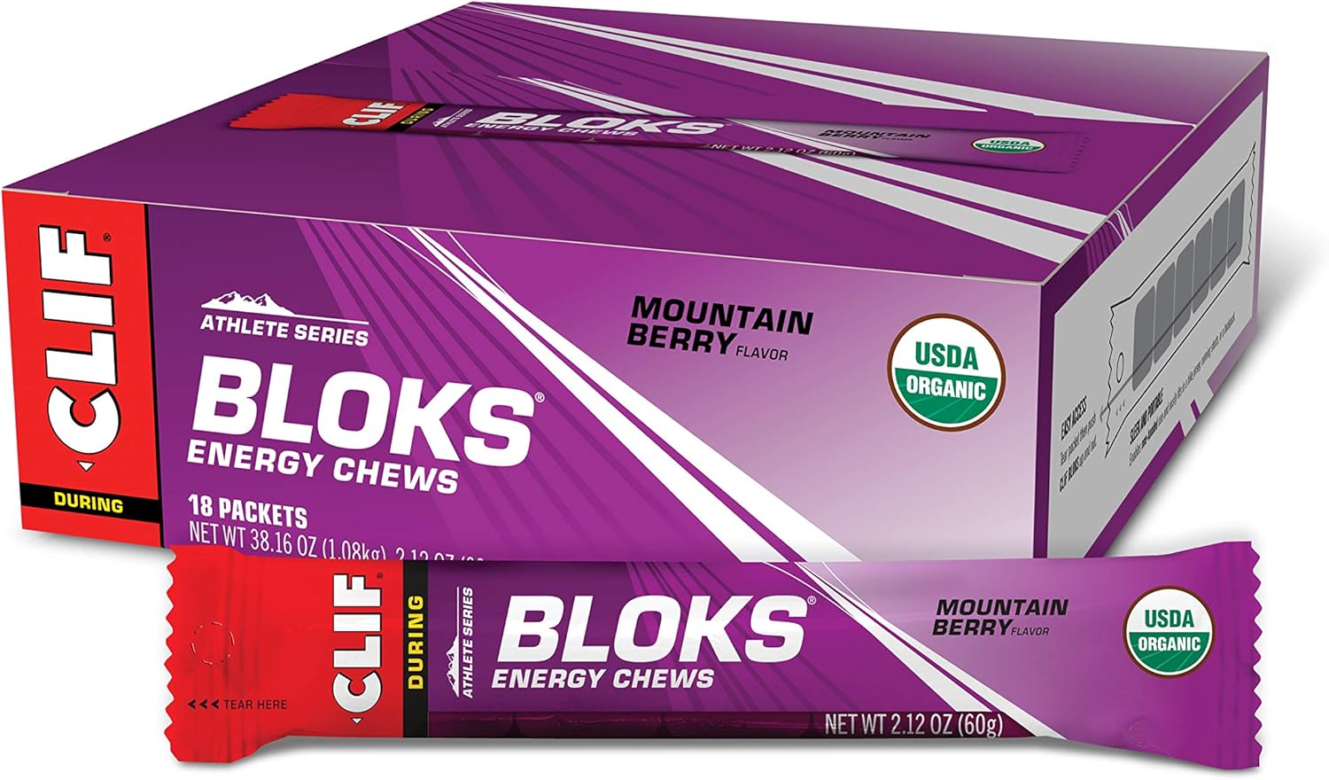 CLIF BLOKS - Energy Chews - Mountain Berry - Non-GMO - Plant Based Food - Fast Fuel for Cycling and Running -Workout Snack(2.1 Ounce Packet, 18 Count) : Health & Household