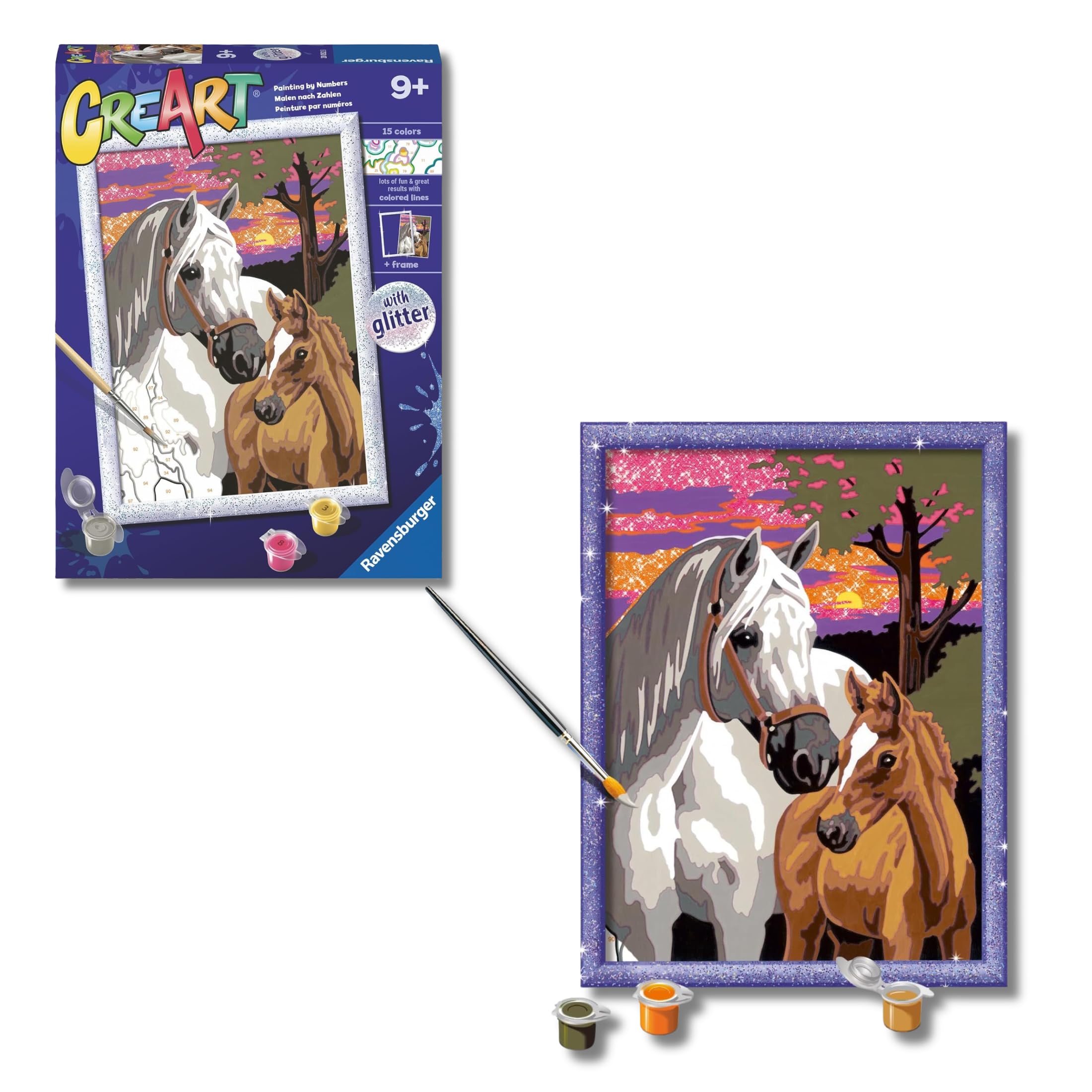 Ravensburger - Creart Serie D: Cavalli Al Tramonto | Dipingere Con I Numeri Bambini 18x24cm | Giochi Creativi Bambina 9 Anni | Giochi Bambini 9 Anni O Più | Creart 9 Anni