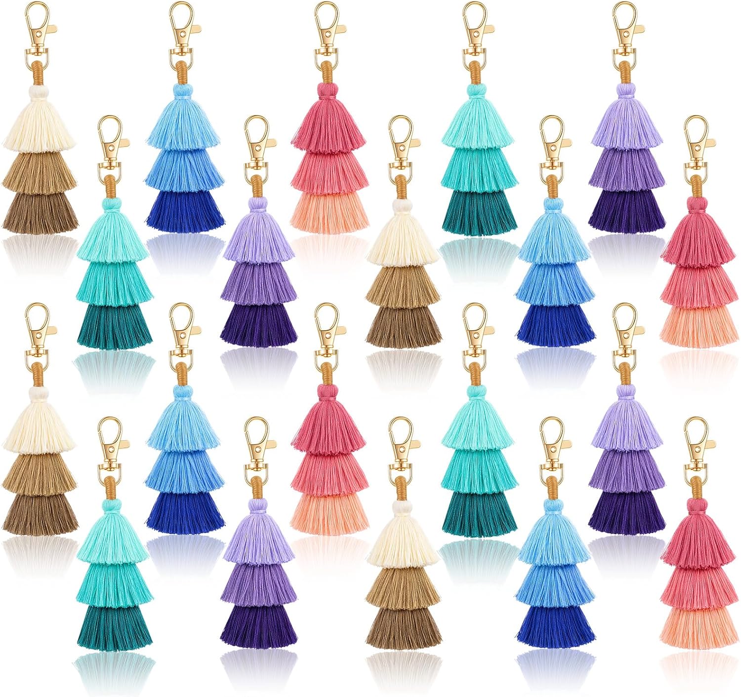 MAQUITA 20 Pcs Pom Pom Tassel Keychain Colorful Backpack Keychain Women Cute Bag Charms Bohemian Purse Tassels Bag Charm Handbag Purse Pendant Key Chain (5 Colors)
