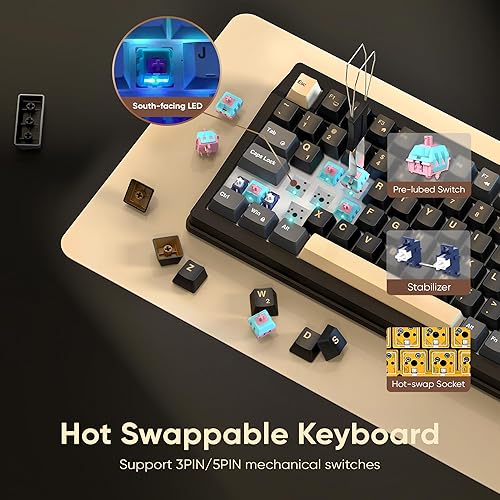 Miniatura 6 de RedThunder Teclado mecánico inalámbrico K95, pantalla y perilla TFT, Tri-Mode BT5.02.4GHzUSB-C intercambiable en caliente personalizado,