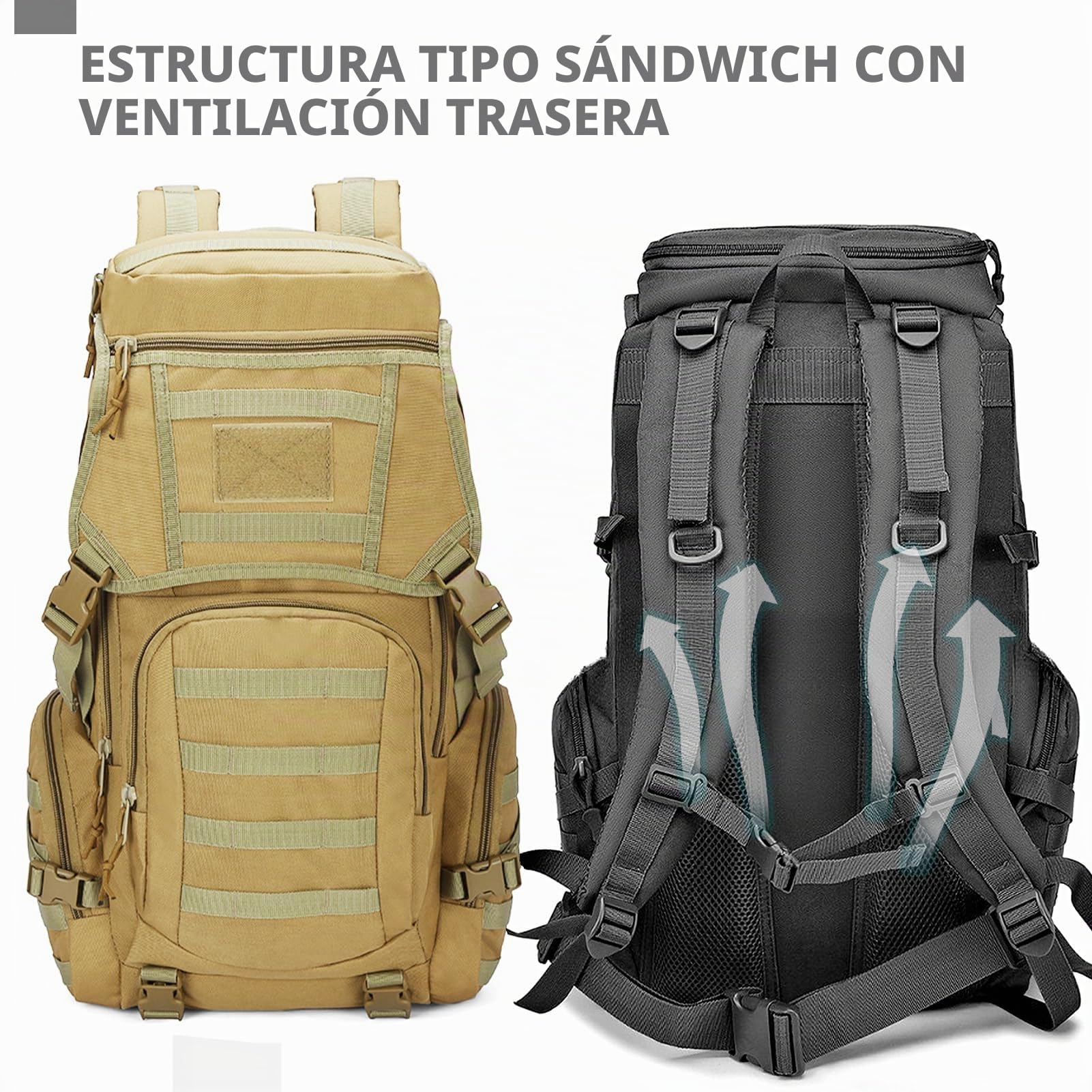 RAPIDSKY Mochila táctica militar de 35 L, mochila impermeable para senderismo, mochila militar grande de 3 días, bolsa de asalto Molle, mochila de lona