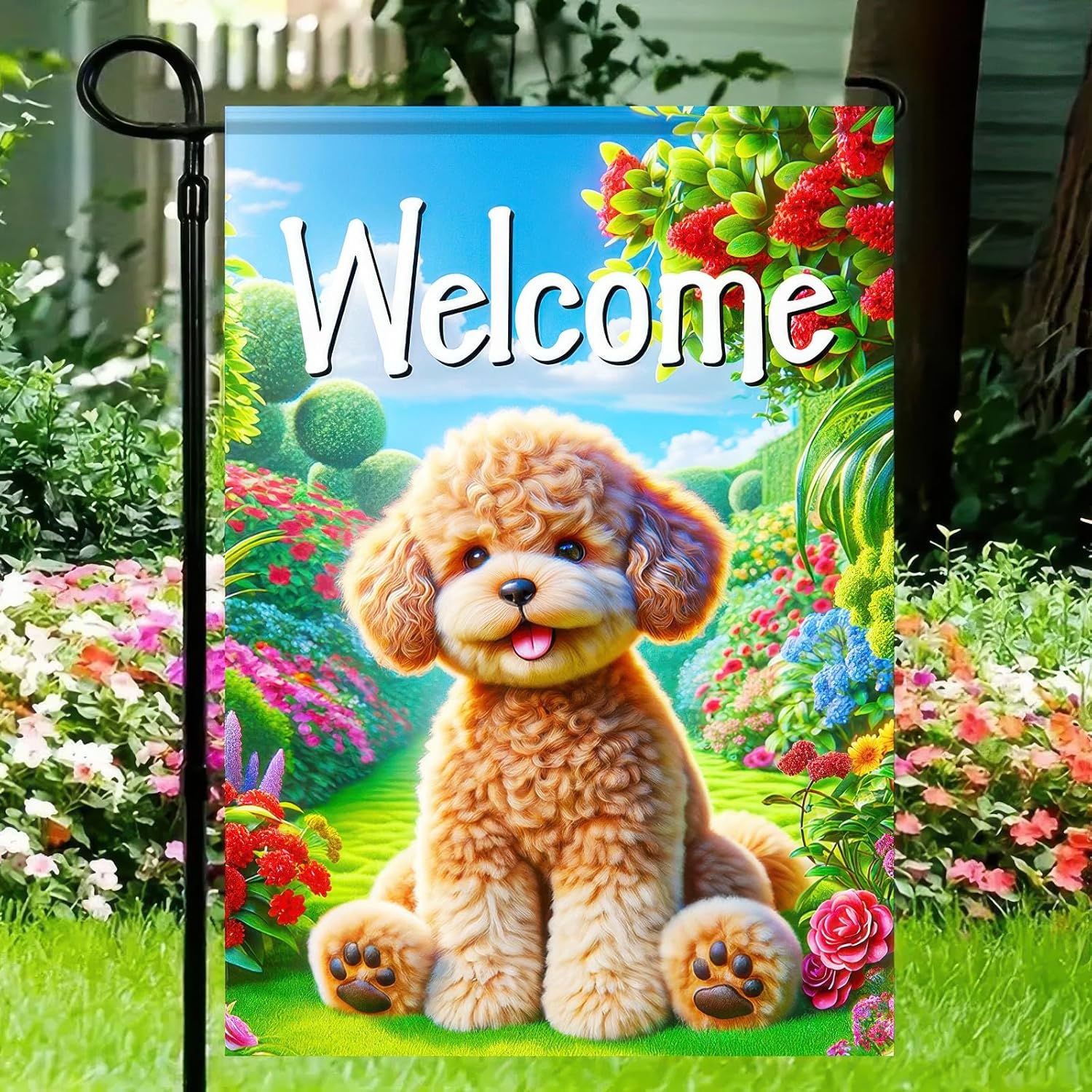 Poodle Welcome Spring Summer Garden Flag 12x18 Double Sided Small Garden Yard House Flags Outside Outdoor Summer Porch Lawn Decoration Decor - Image 2