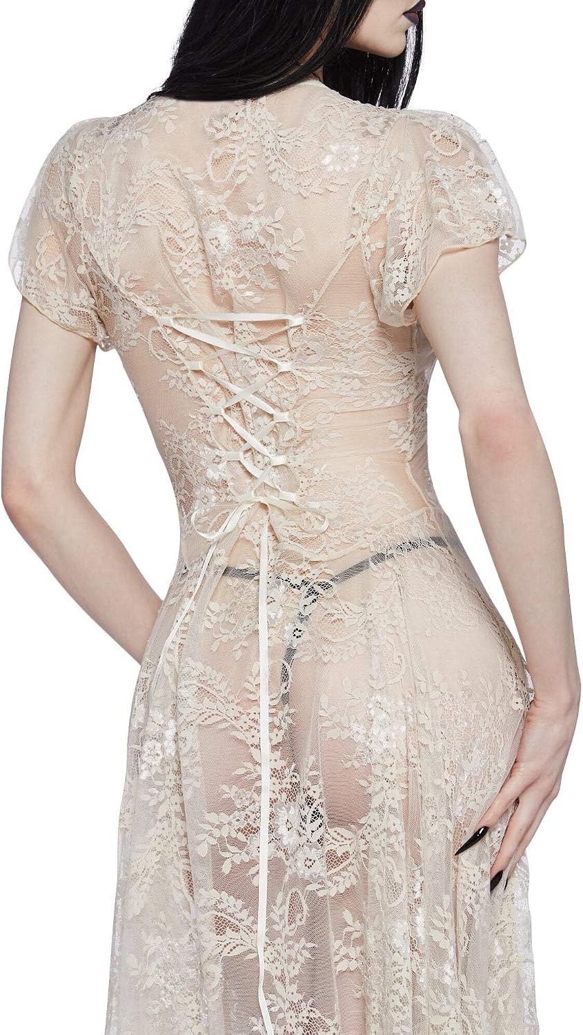 Dolls Kill Dearly Departed Lace Dress by Widow – Vintage Lace Dress with Corset Back & Handkerchief Hem