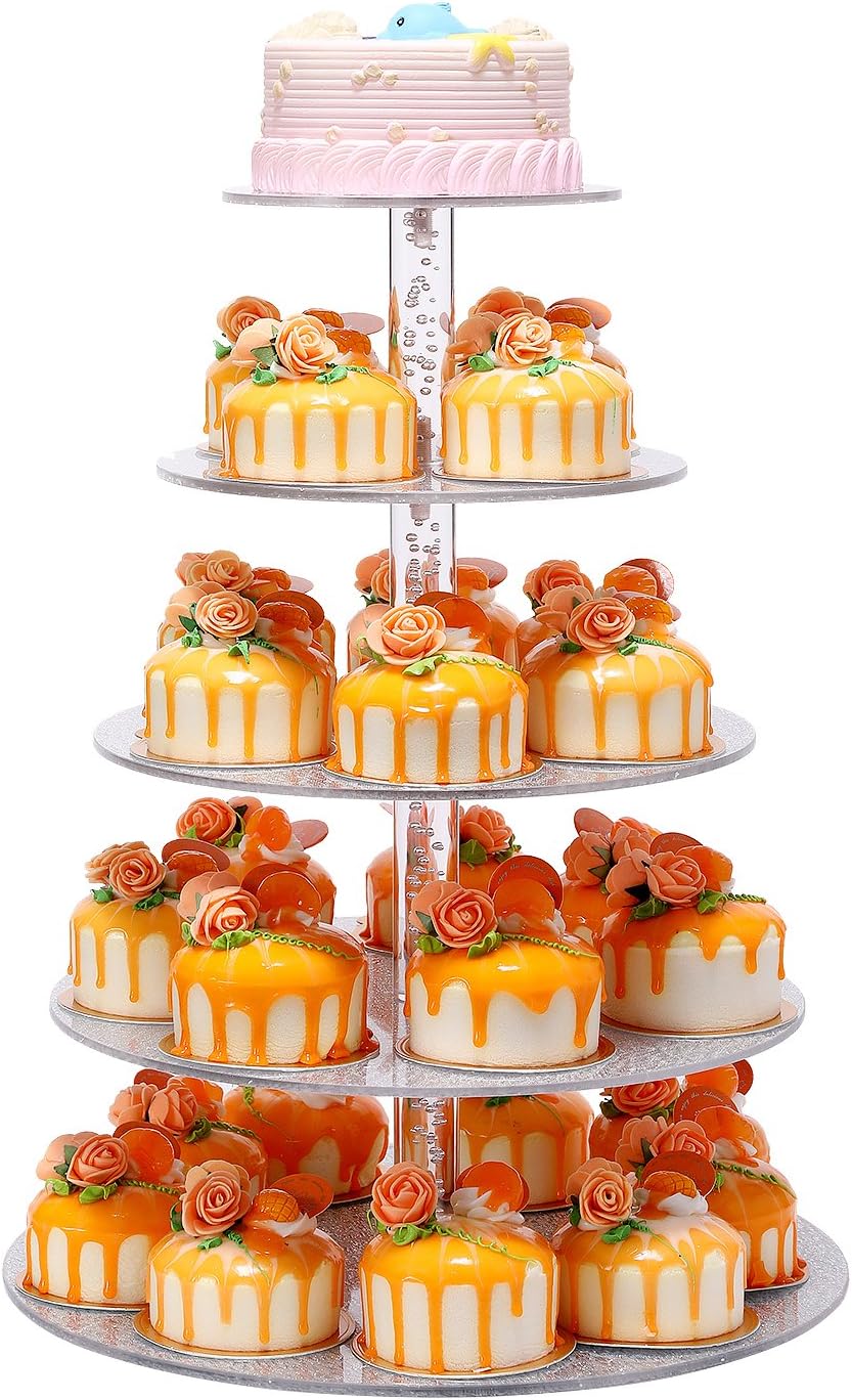 5 Tier Elegant Sliver Round Wedding Party Tree Tower Acrylic Cupcake Display Stand