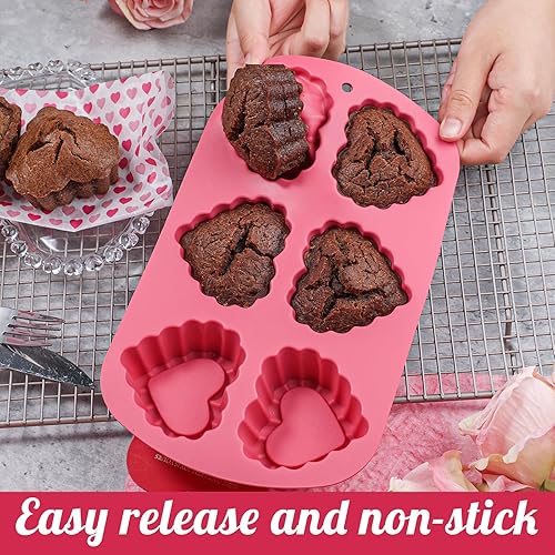 Miniatura 5 de Kamehame Moldes para pasteles con forma de corazón, 2 moldes de silicona antiadherentes con forma de corazón para hornear
