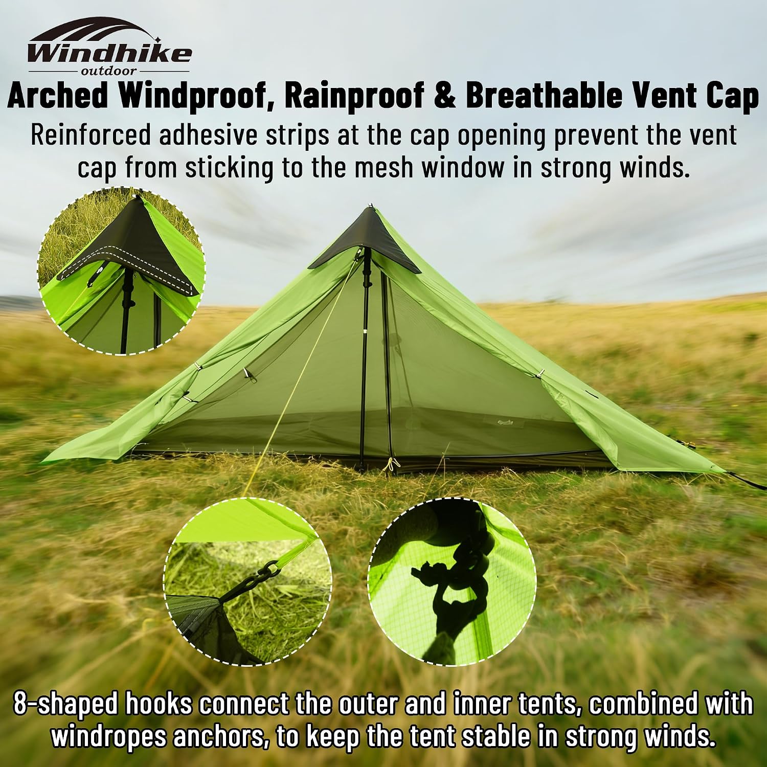Windhike 1 Person Ultralight Tent - 2.3lb Waterproof Trekking Pole Tent for Professional Backpacker, 3 Season, Double Wall Shelter, PU5000mm Camping One Man Tent for Hiking Bike Traveling Bivvy