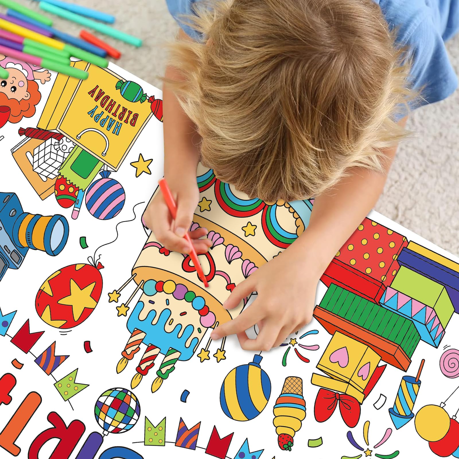 Yuronam Großes Happy Birthday Malposter – 76 X 183 Cm, Tischdecke & Aktivität, Mit Spielen, Für Kinder, Schule, Partys